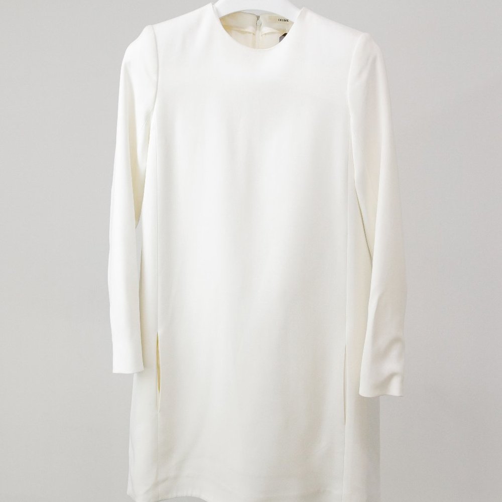 Celine R/13 White & Green Crepe Shift Dress